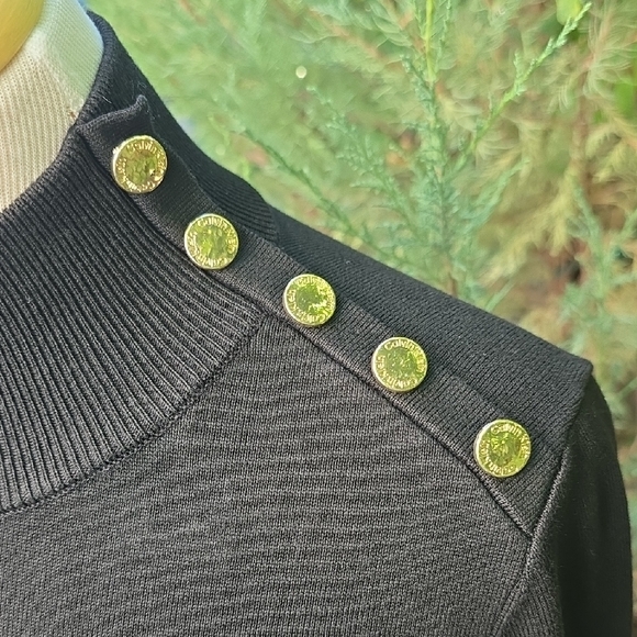 Calvin Klein Black Turtleneck Sweater with Gold Buttons - Picture 2 of 6